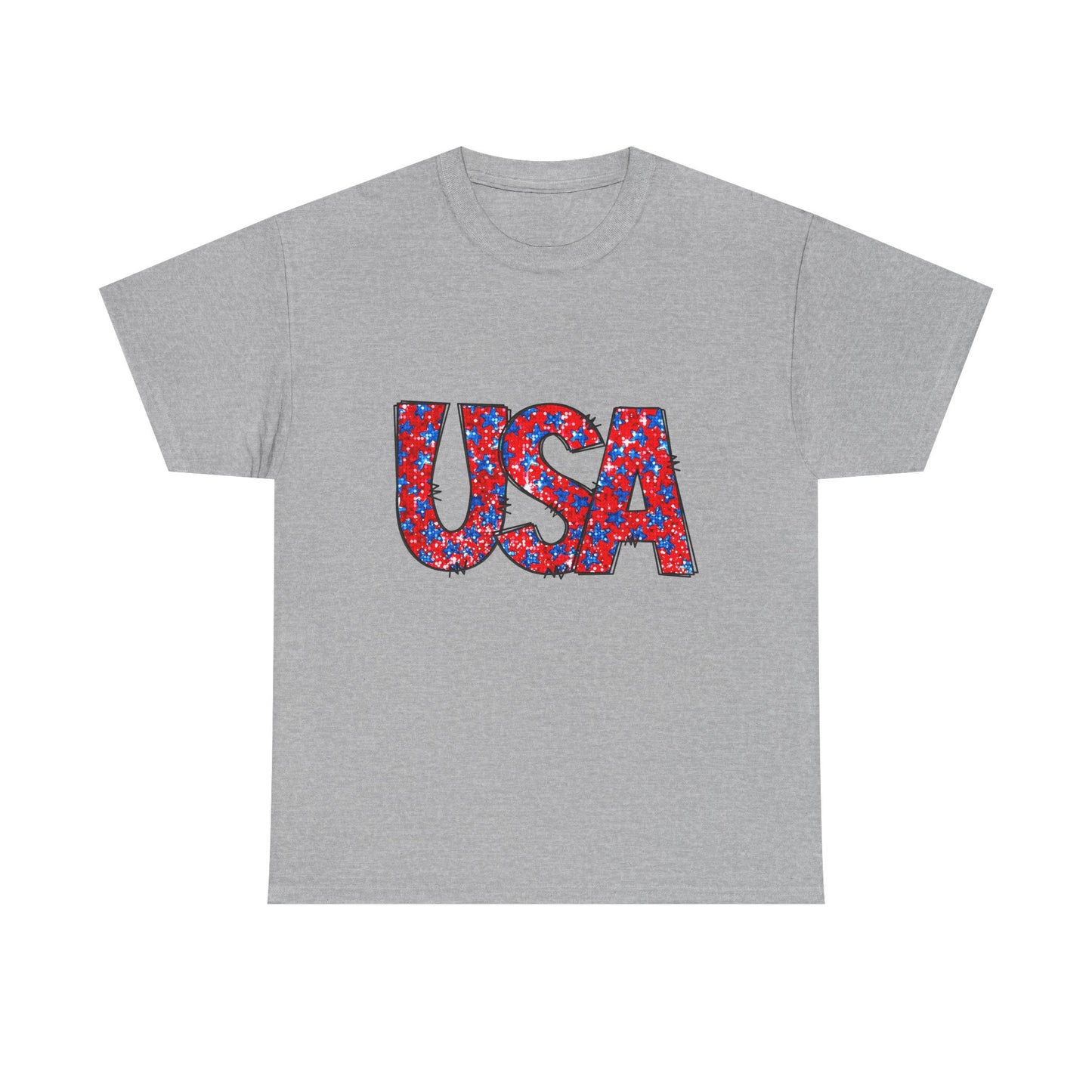 USA Floral Print T-Shirt — Patriotic Red & Blue Tee for 4th of July