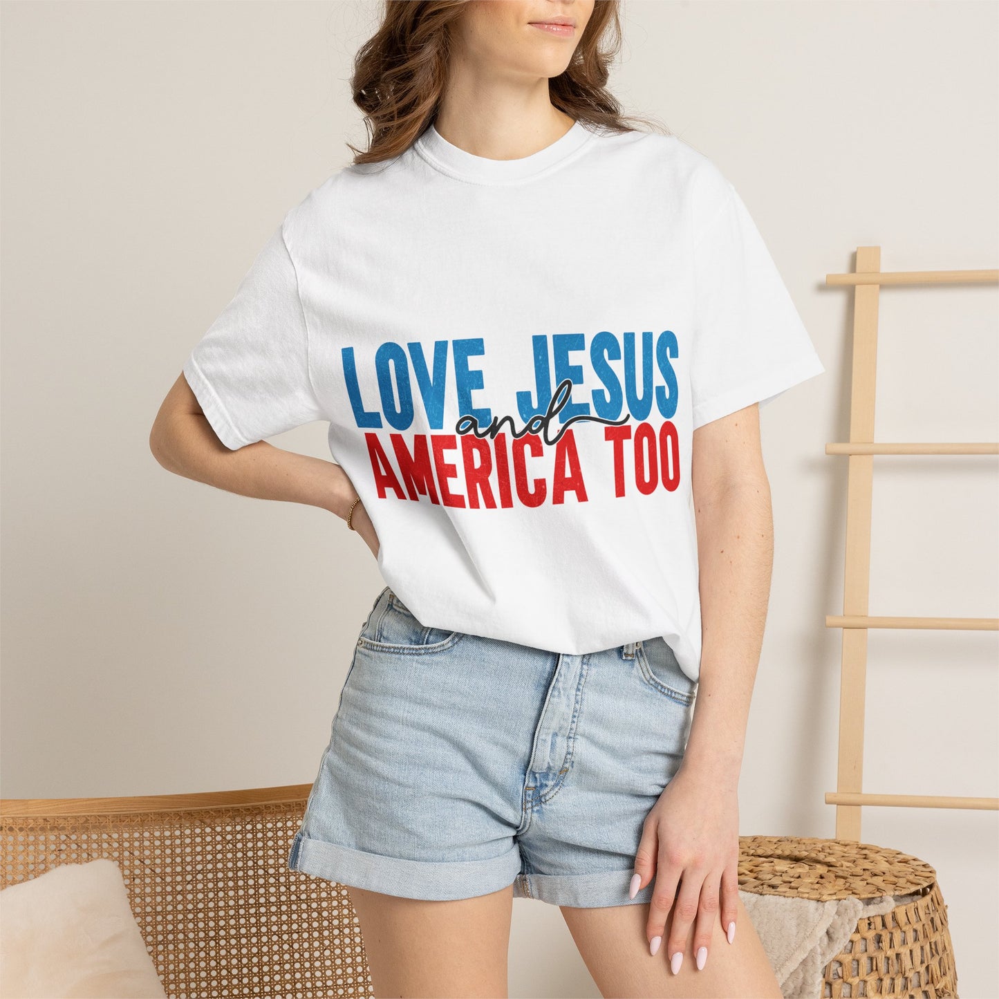 T-Shirt — "Love Jesus and America Too" Patriotic Christian Tee