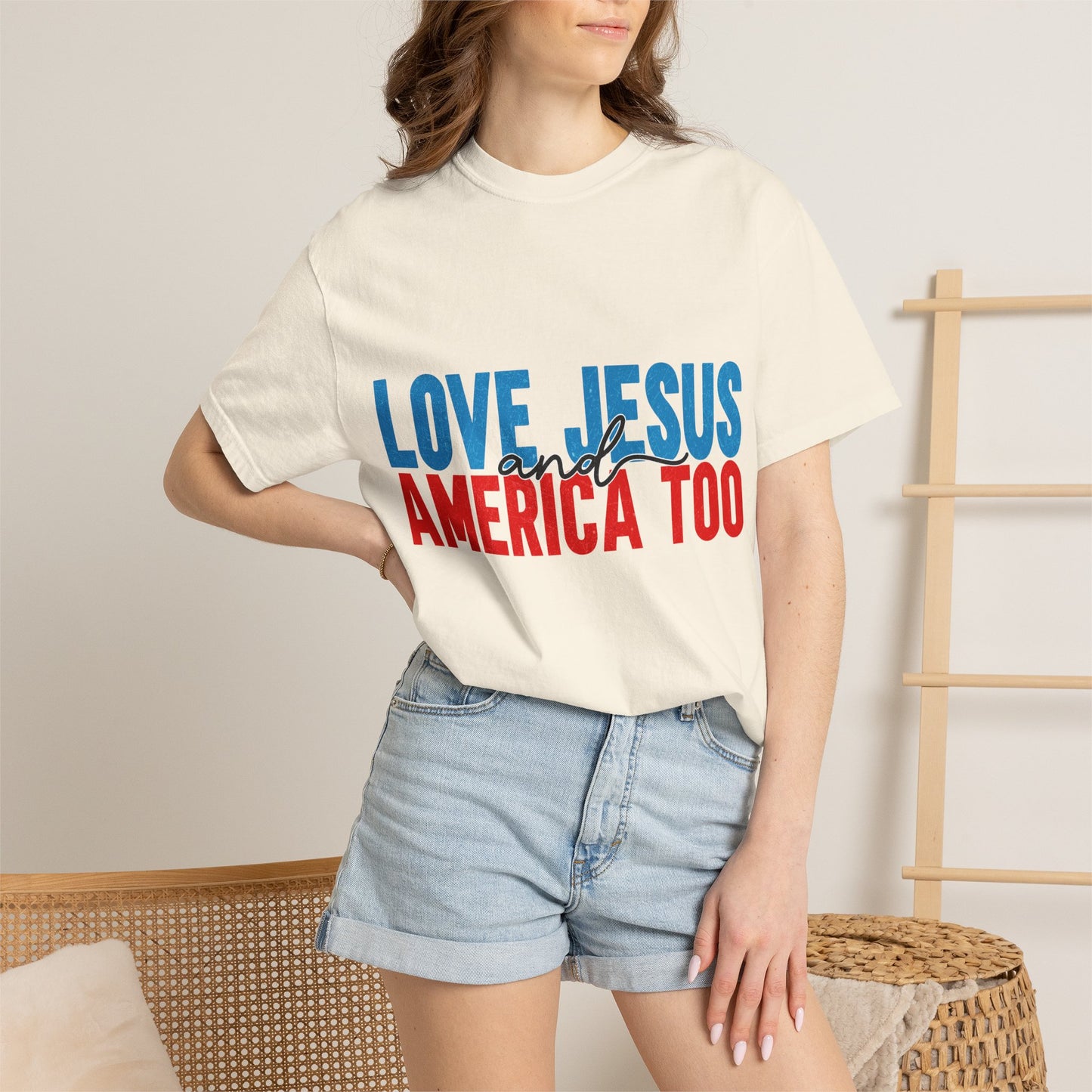 T-Shirt — "Love Jesus and America Too" Patriotic Christian Tee