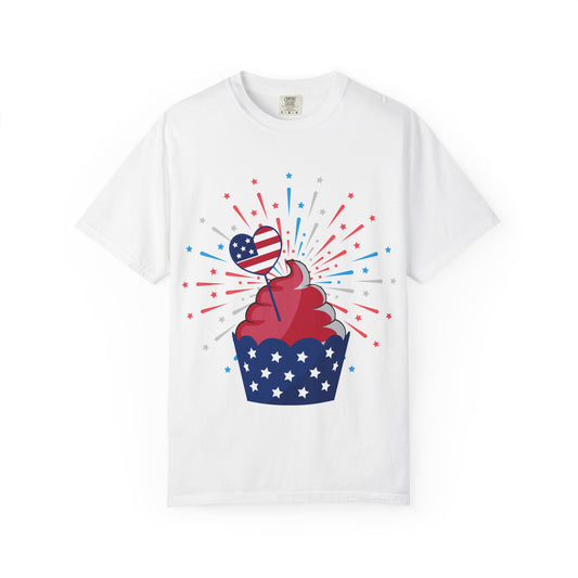 Patriotic Cupcake T-Shirt — USA Flag Firework 4th of July Tee
