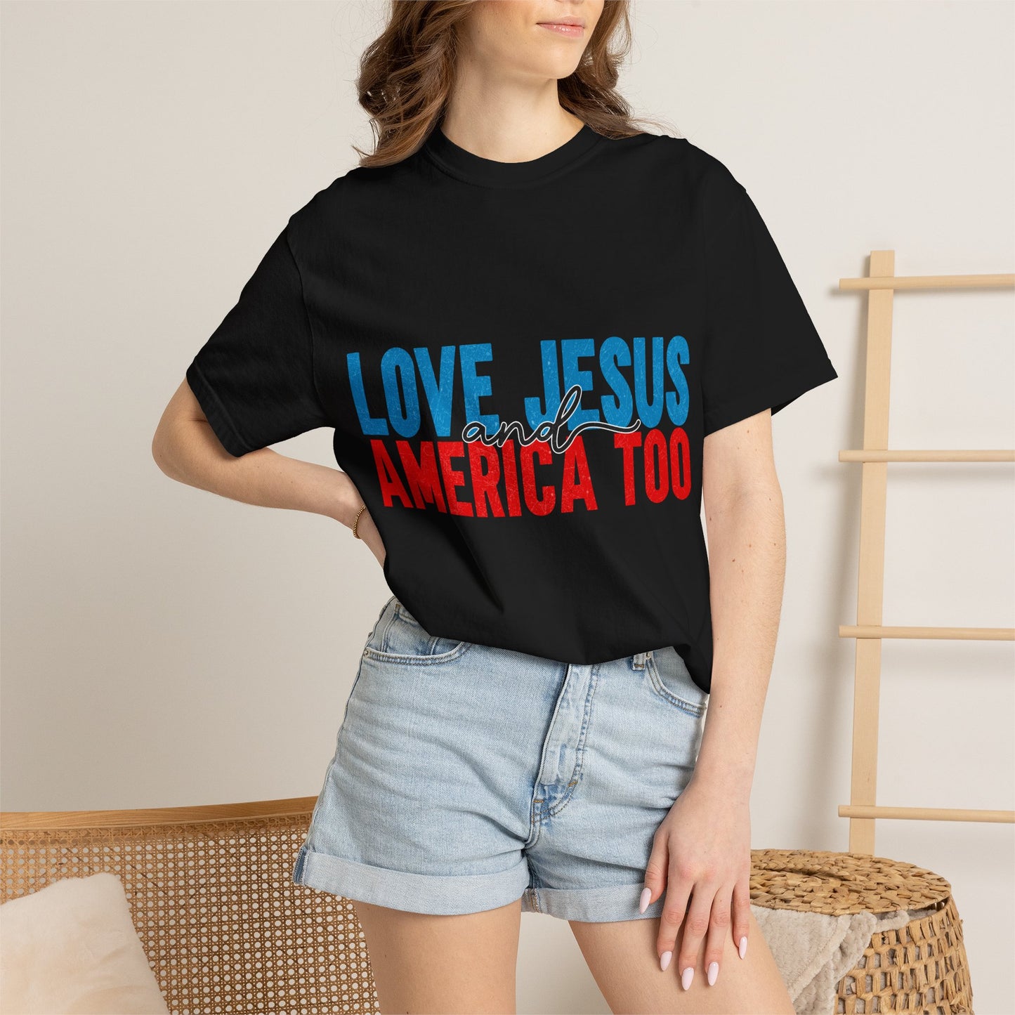 T-Shirt — "Love Jesus and America Too" Patriotic Christian Tee