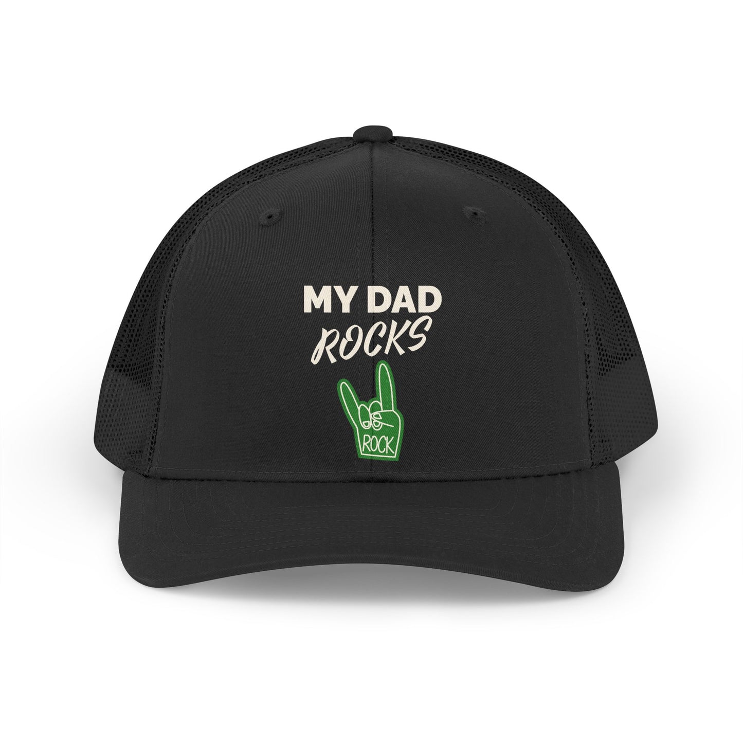 Trucker Hat — "My Dad Rocks" Retro Foam Finger Dad Cap
