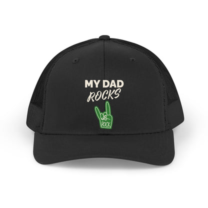 Trucker Hat — "My Dad Rocks" Retro Foam Finger Dad Cap