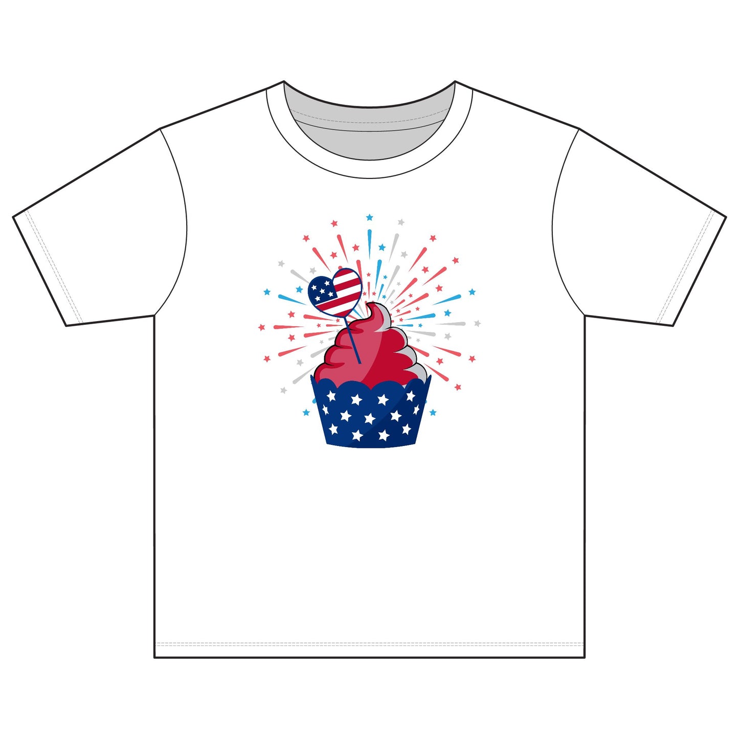Kids' Patriotic Cupcake Tee — 4th of July Fireworks Shirt