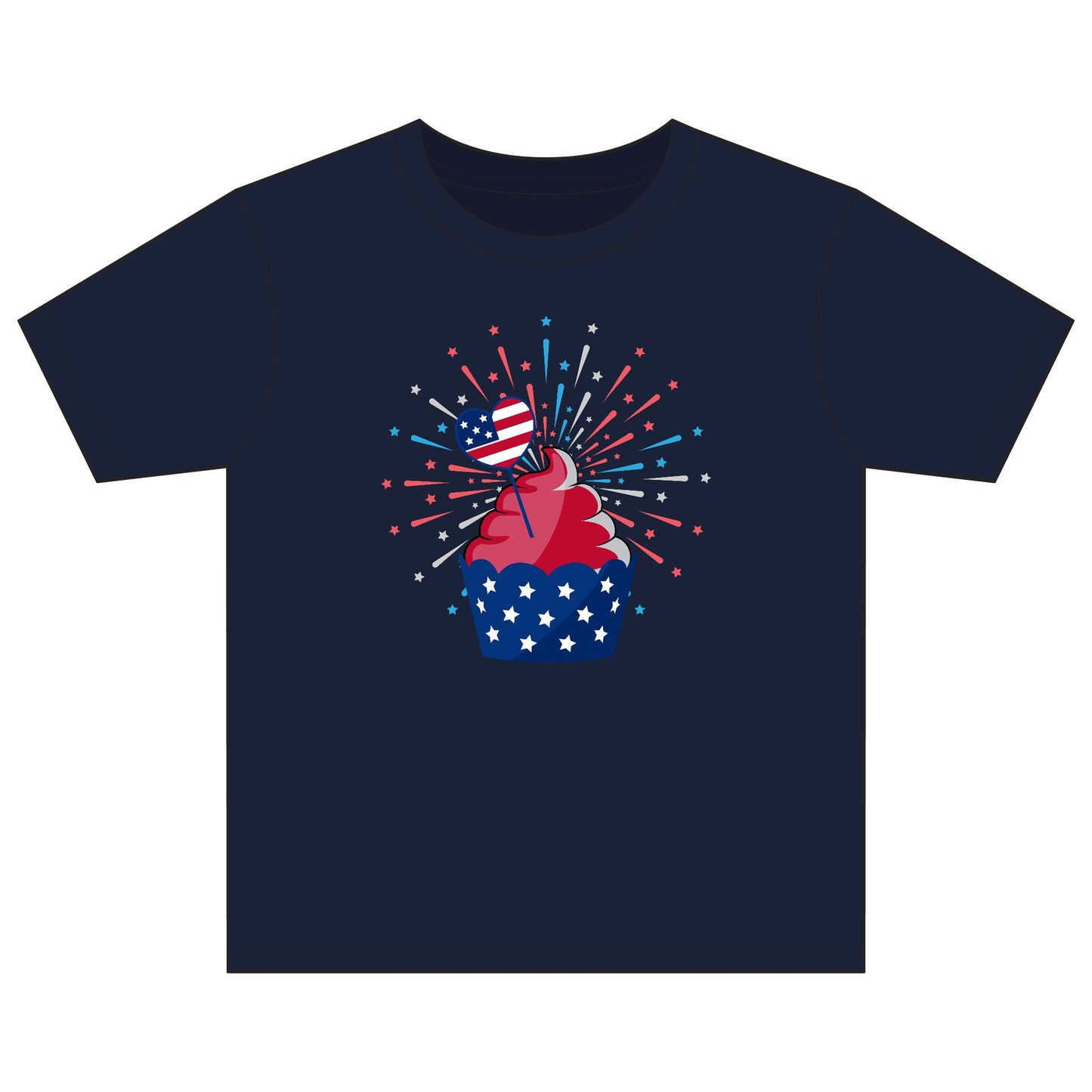 Kids' Patriotic Cupcake Tee — 4th of July Fireworks Shirt