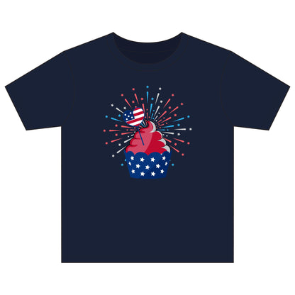 Kids' Patriotic Cupcake Tee — 4th of July Fireworks Shirt