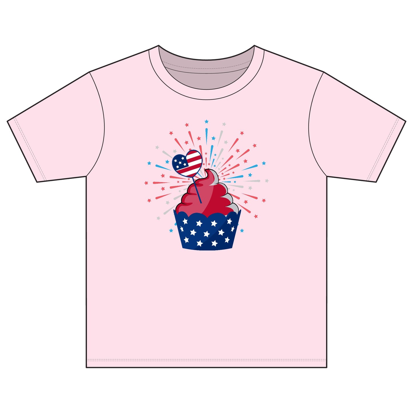 Kids' Patriotic Cupcake Tee — 4th of July Fireworks Shirt