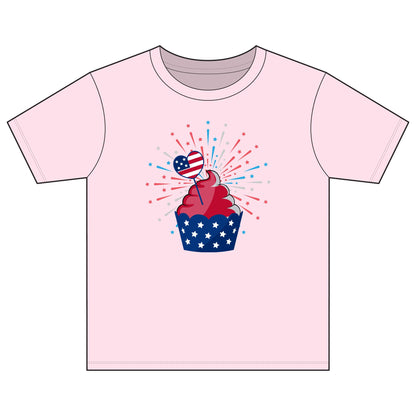 Kids' Patriotic Cupcake Tee — 4th of July Fireworks Shirt