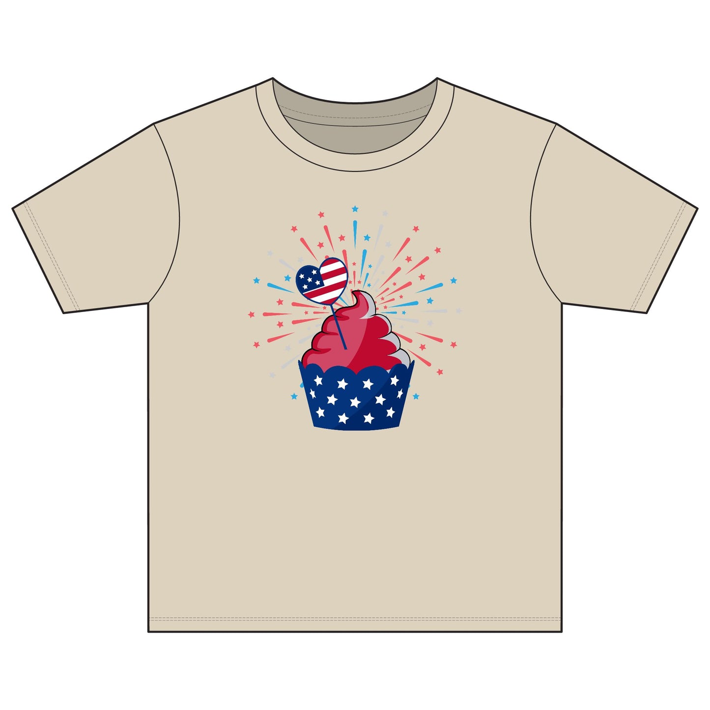 Kids' Patriotic Cupcake Tee — 4th of July Fireworks Shirt