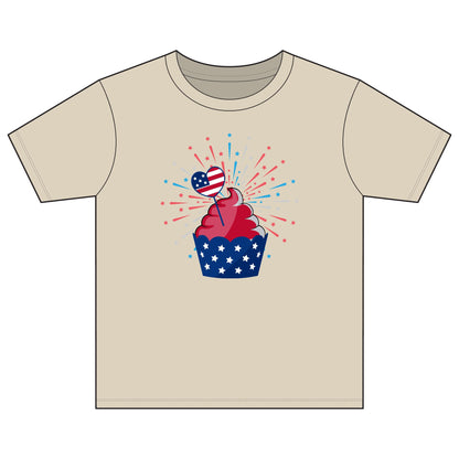 Kids' Patriotic Cupcake Tee — 4th of July Fireworks Shirt