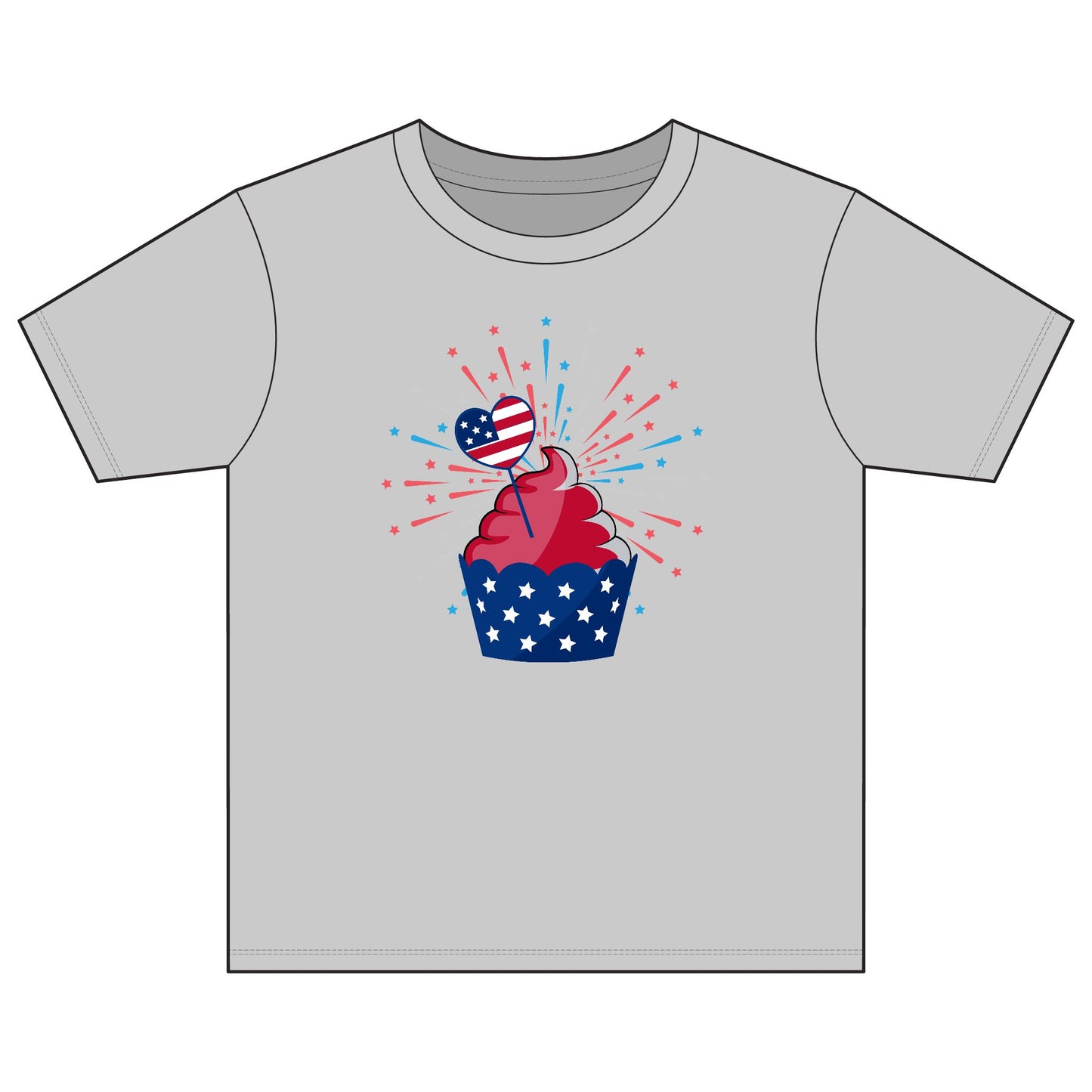 Kids' Patriotic Cupcake Tee — 4th of July Fireworks Shirt