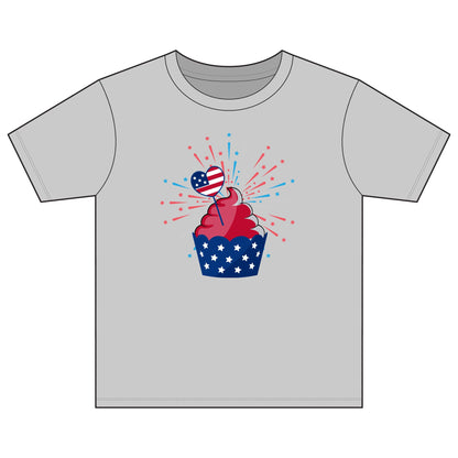 Kids' Patriotic Cupcake Tee — 4th of July Fireworks Shirt