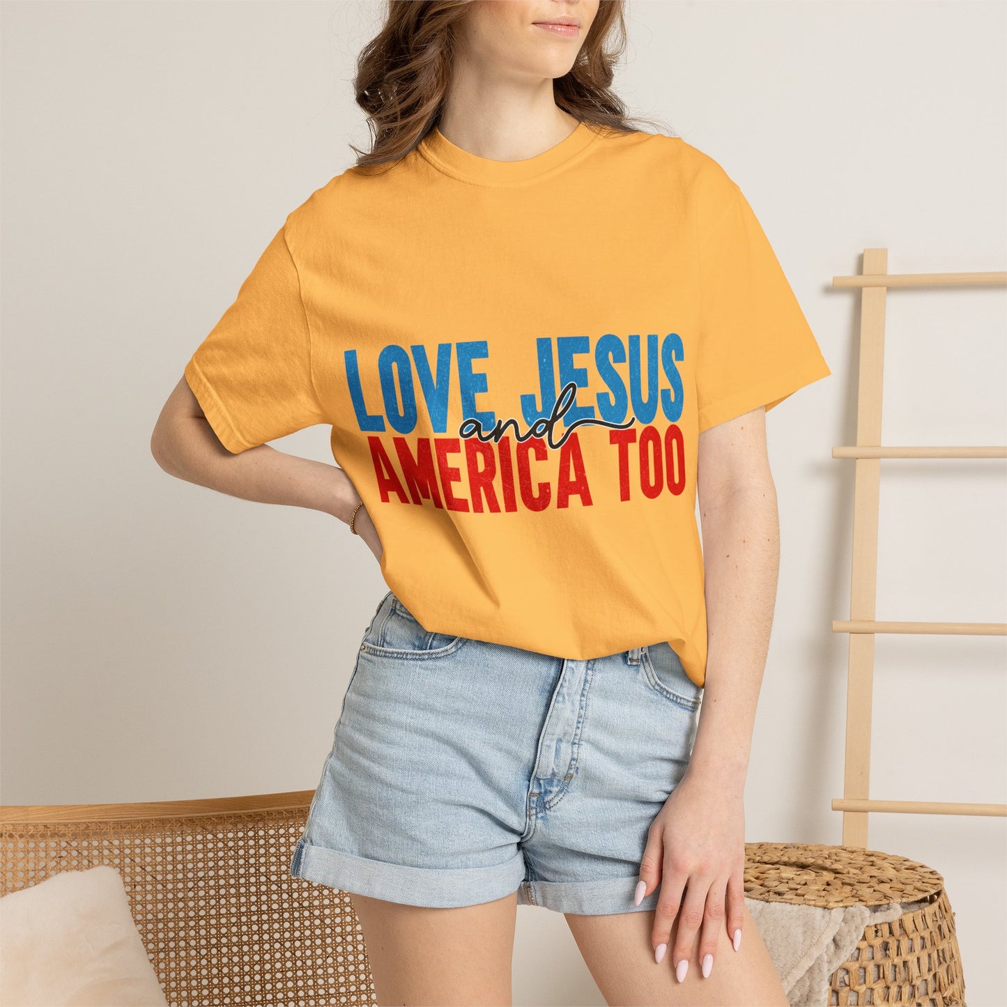 T-Shirt — "Love Jesus and America Too" Patriotic Christian Tee