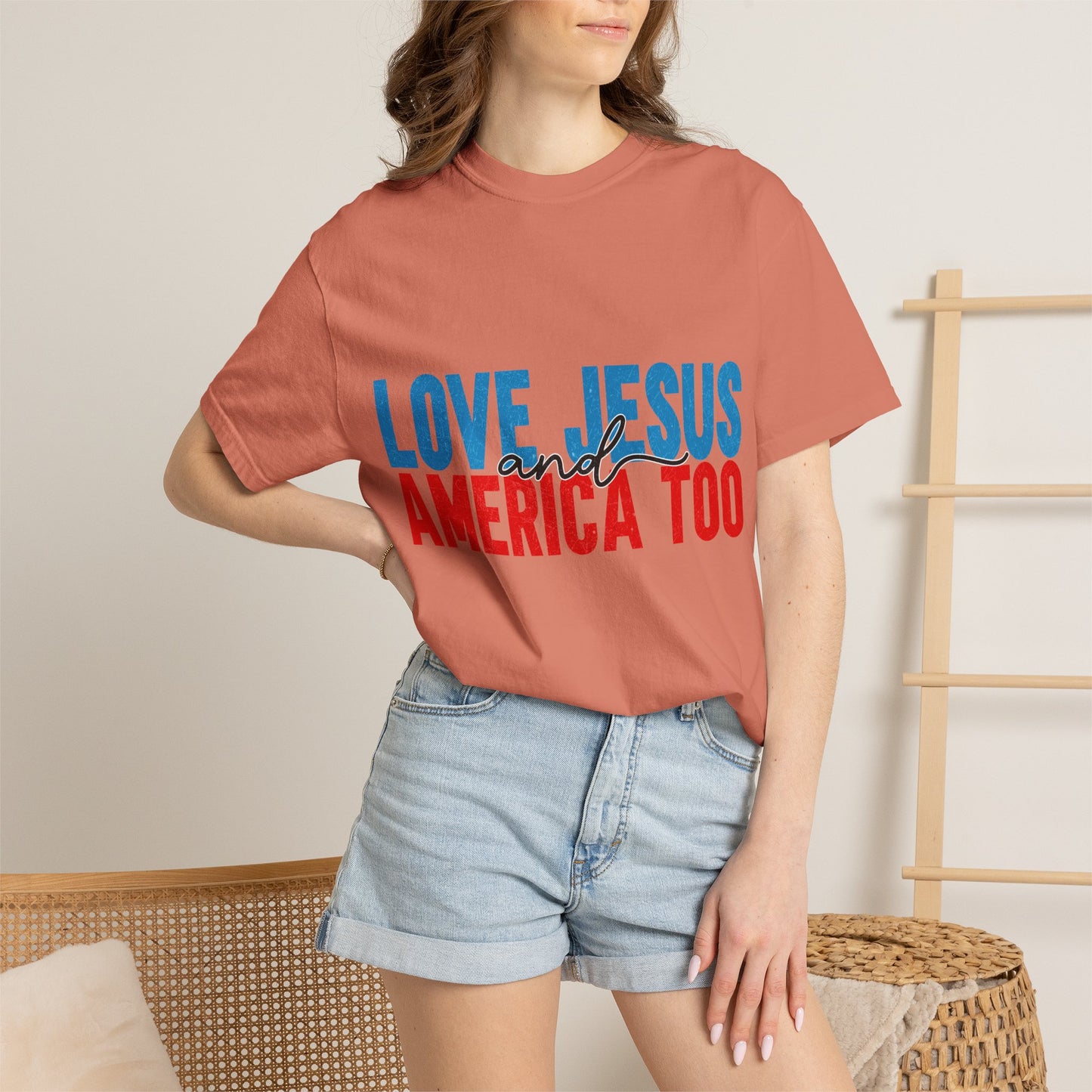 T-Shirt — "Love Jesus and America Too" Patriotic Christian Tee