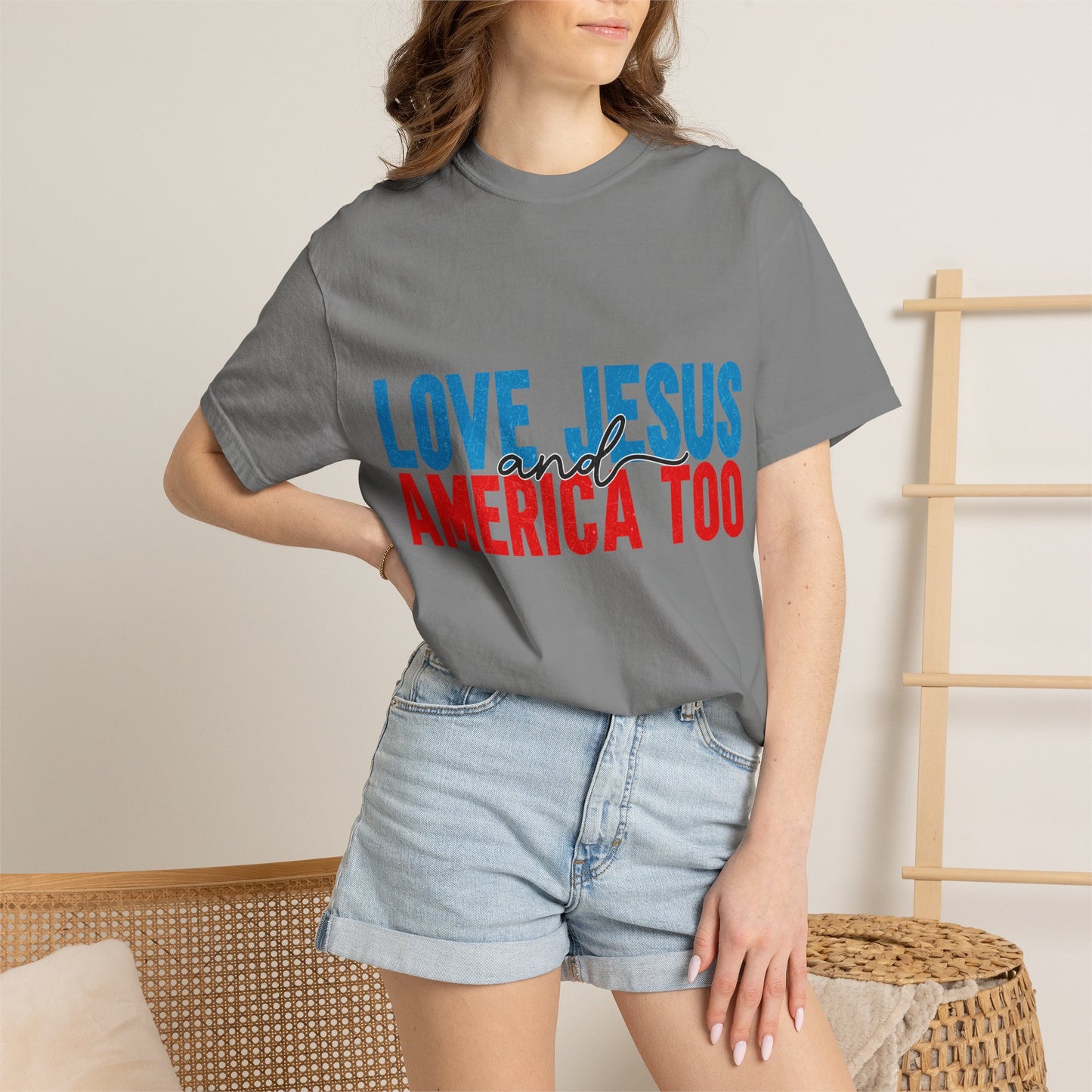 T-Shirt — "Love Jesus and America Too" Patriotic Christian Tee