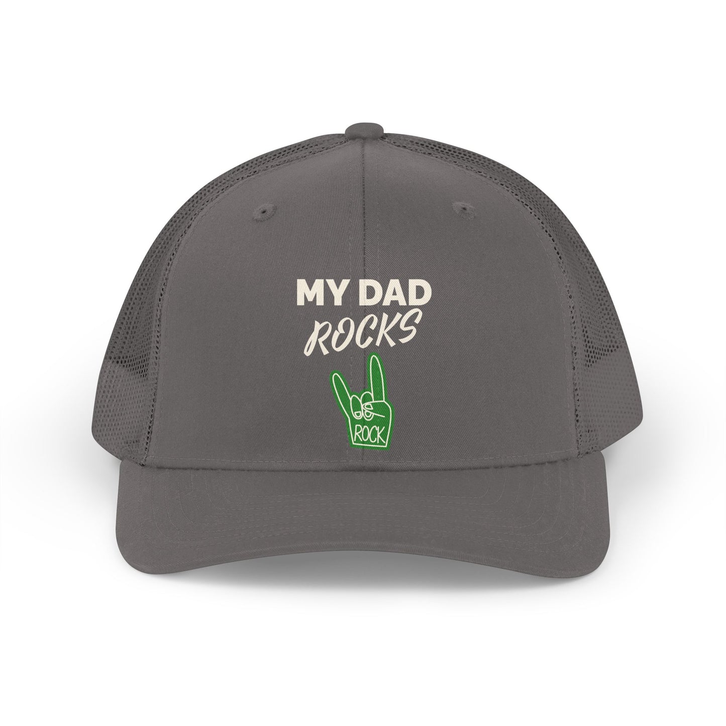 Trucker Hat — "My Dad Rocks" Retro Foam Finger Dad Cap
