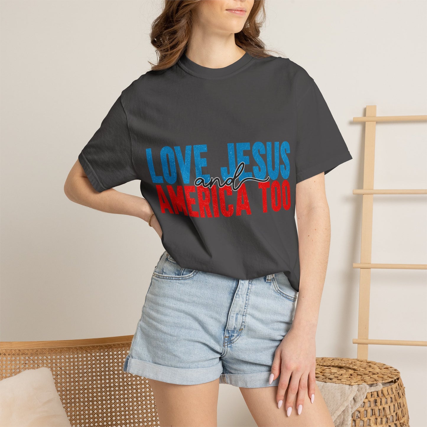 T-Shirt — "Love Jesus and America Too" Patriotic Christian Tee