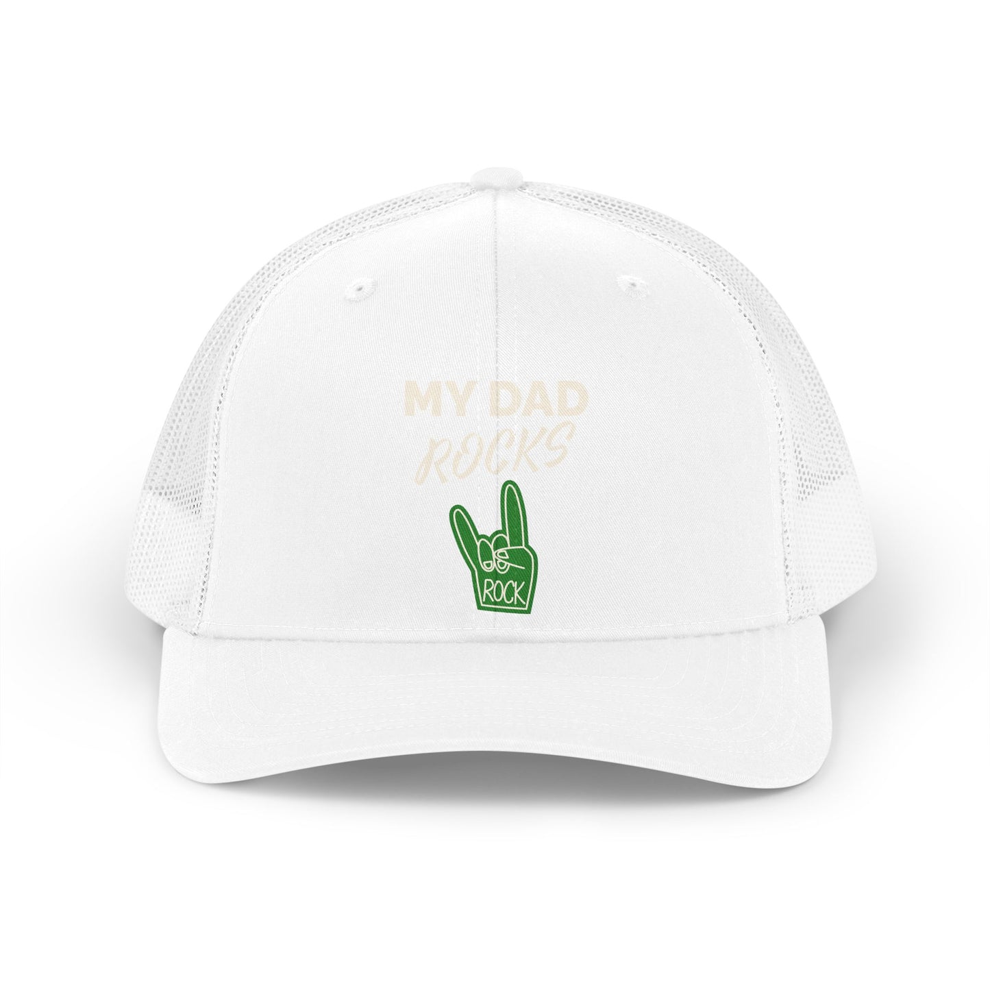 Trucker Hat — "My Dad Rocks" Retro Foam Finger Dad Cap