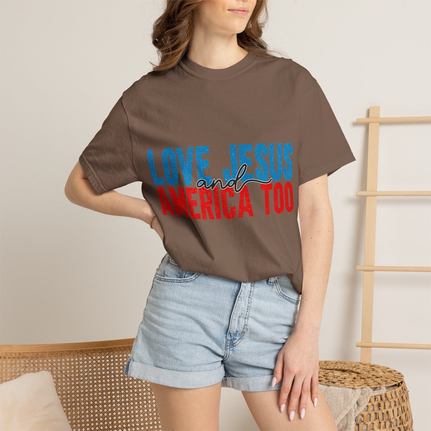 T-Shirt — "Love Jesus and America Too" Patriotic Christian Tee