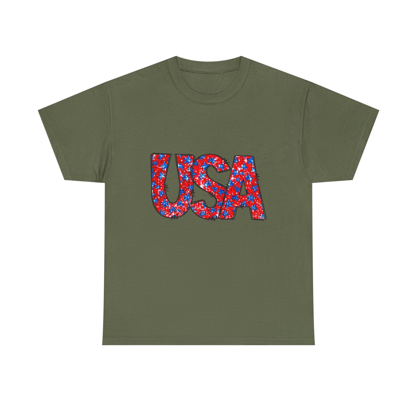 USA Floral Print T-Shirt — Patriotic Red & Blue Tee for 4th of July