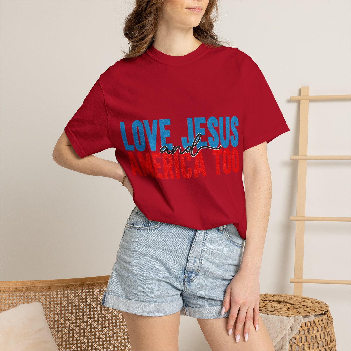 T-Shirt — "Love Jesus and America Too" Patriotic Christian Tee