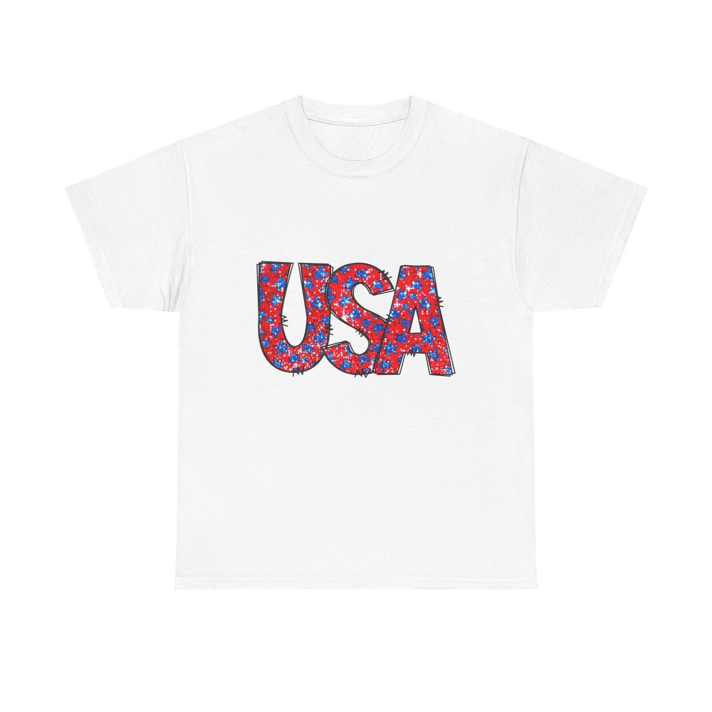 USA Floral Print T-Shirt — Patriotic Red & Blue Tee for 4th of July