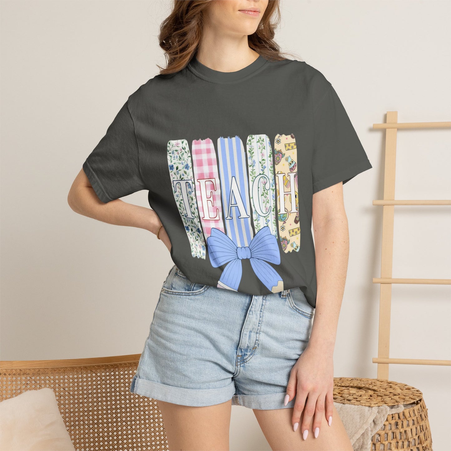 Teacher Floral Pencil Bow T-Shirt