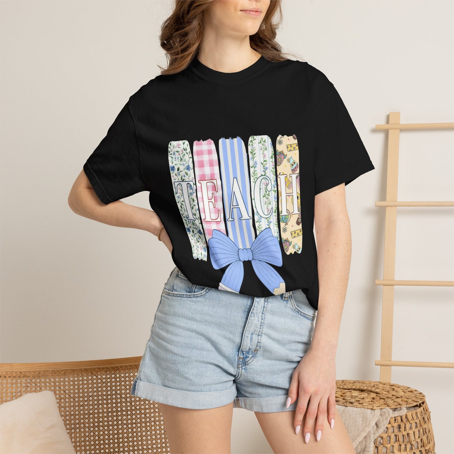 Teacher Floral Pencil Bow T-Shirt