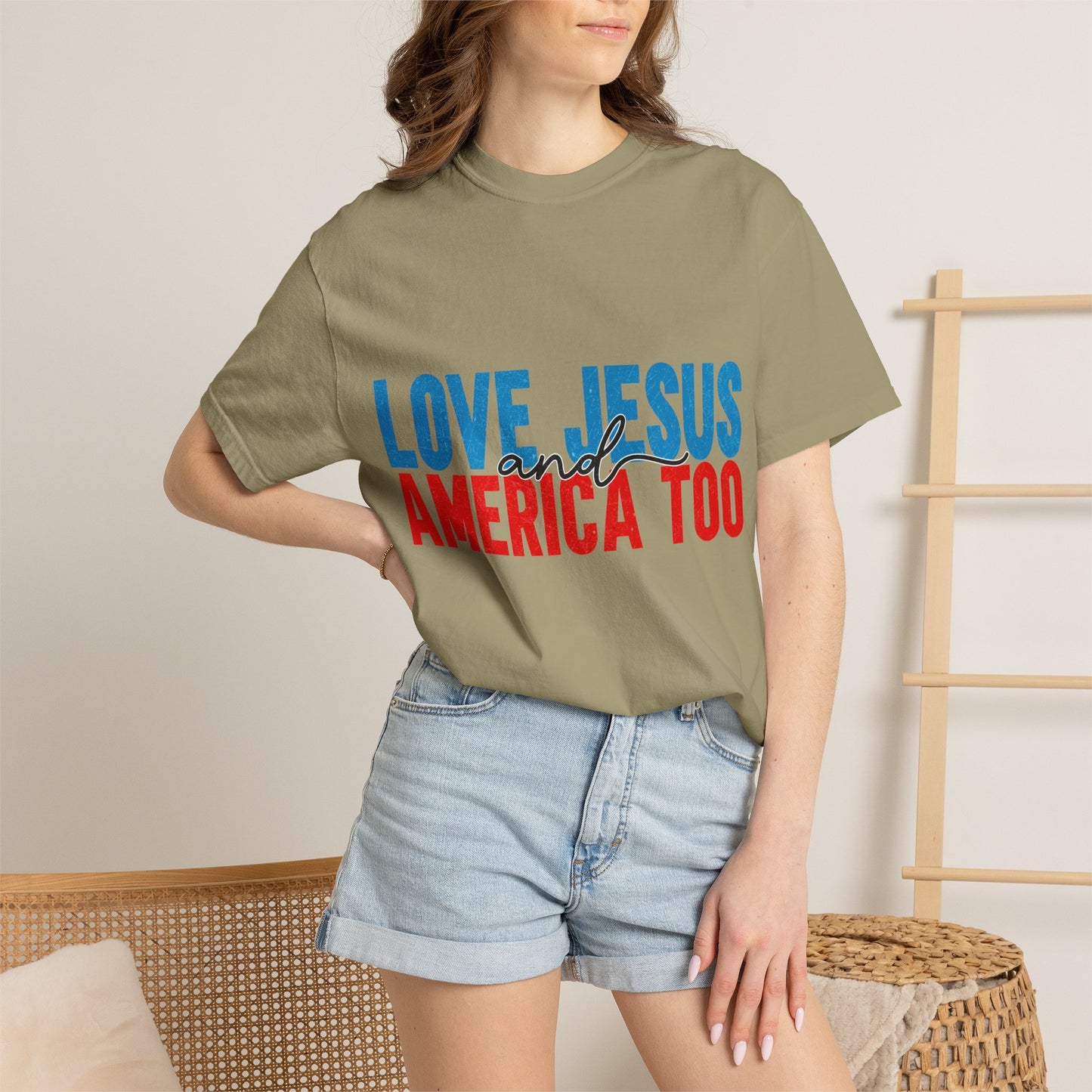 T-Shirt — "Love Jesus and America Too" Patriotic Christian Tee