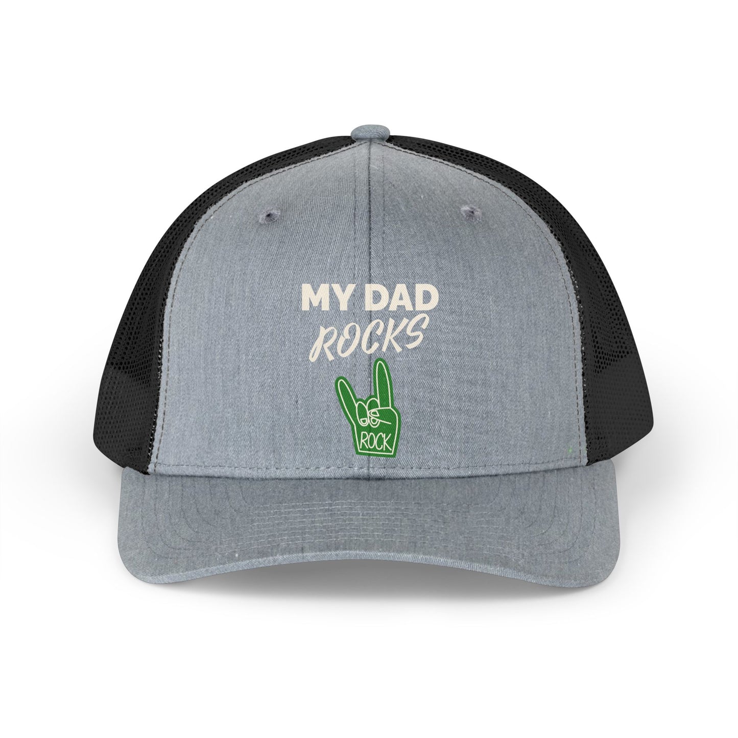 Trucker Hat — "My Dad Rocks" Retro Foam Finger Dad Cap