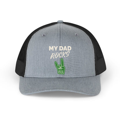 Trucker Hat — "My Dad Rocks" Retro Foam Finger Dad Cap