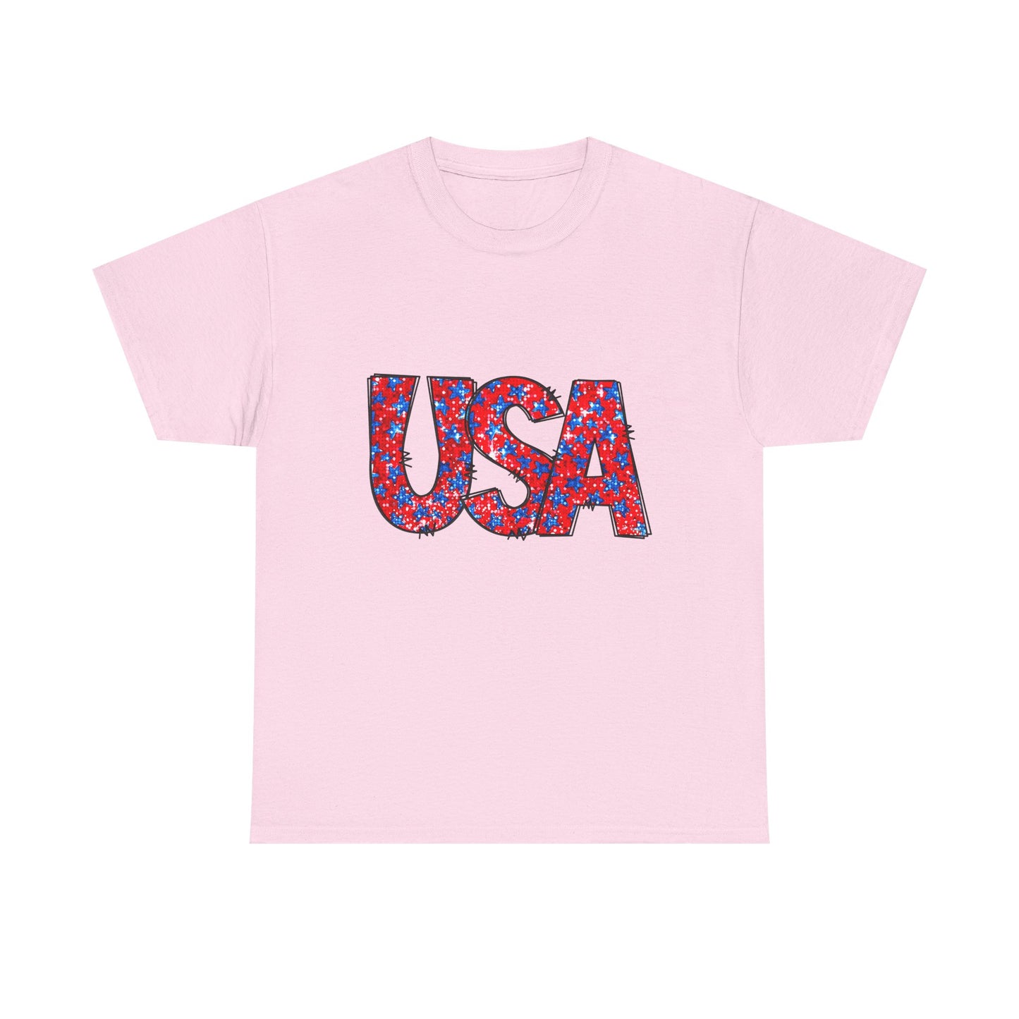 USA Floral Print T-Shirt — Patriotic Red & Blue Tee for 4th of July