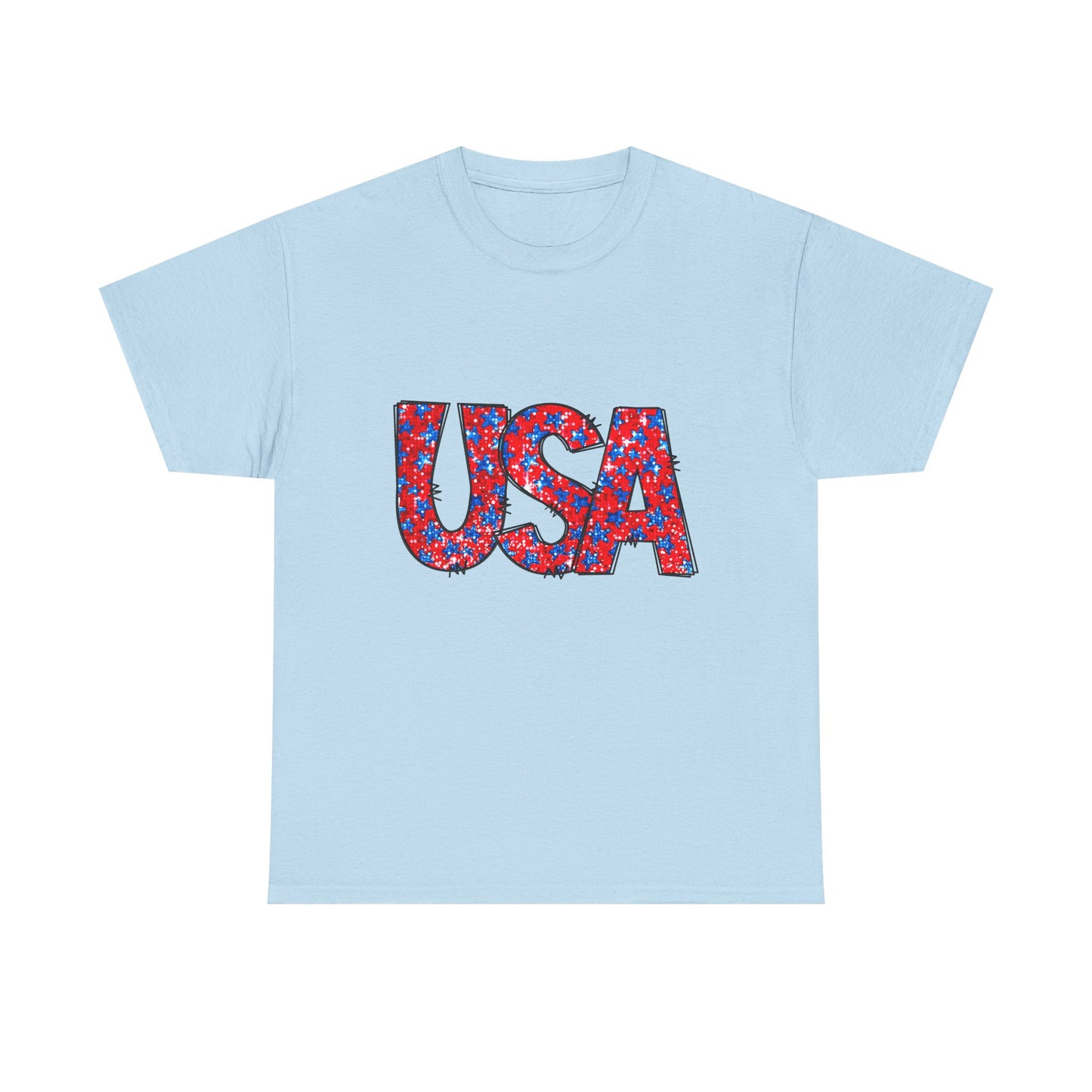 USA Floral Print T-Shirt — Patriotic Red & Blue Tee for 4th of July