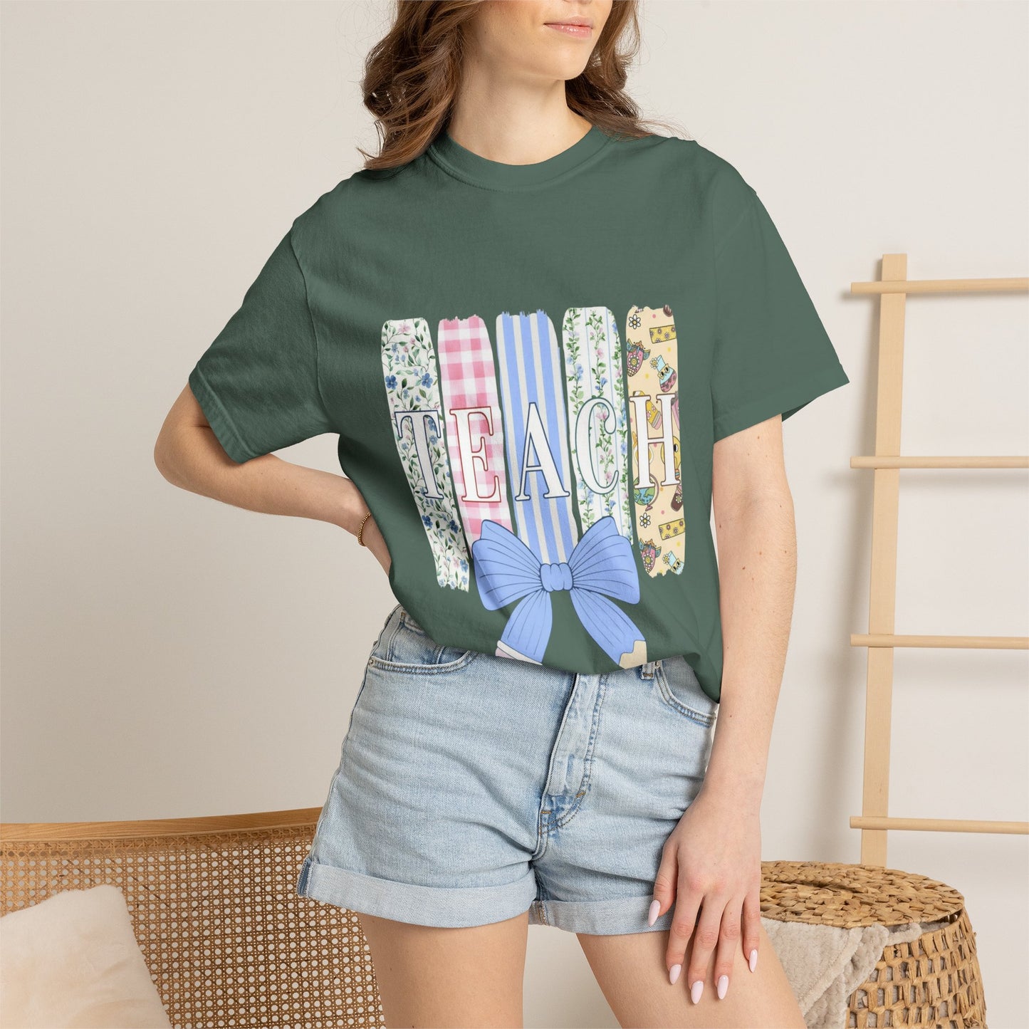 Teacher Floral Pencil Bow T-Shirt