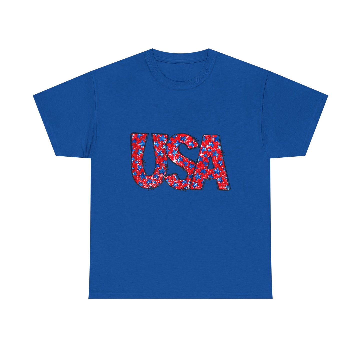 USA Floral Print T-Shirt — Patriotic Red & Blue Tee for 4th of July