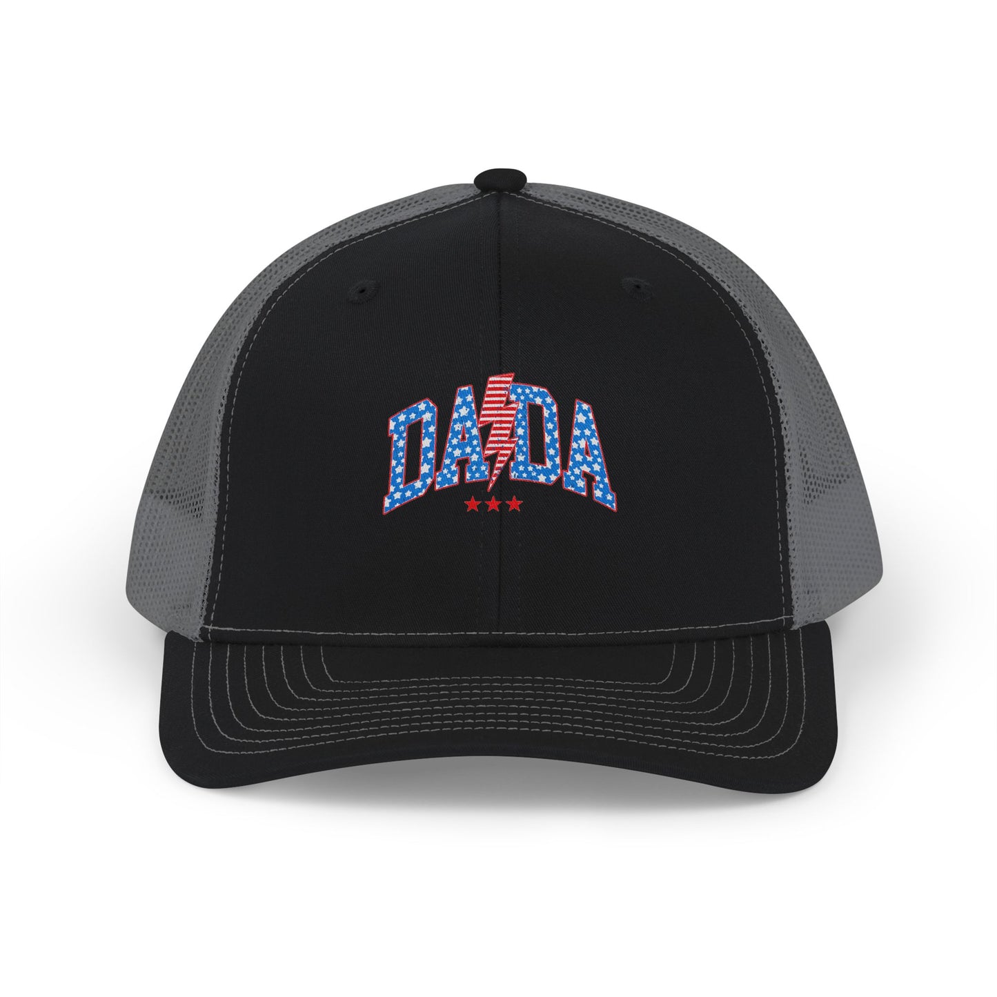DADA Patriotic Trucker Cap — USA Flag Text Snapback for 4th of July & Summer