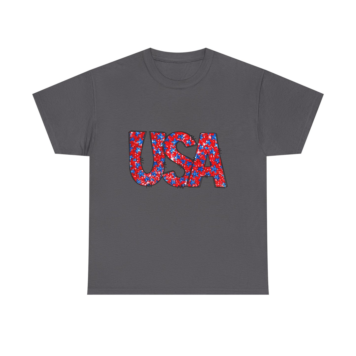 USA Floral Print T-Shirt — Patriotic Red & Blue Tee for 4th of July