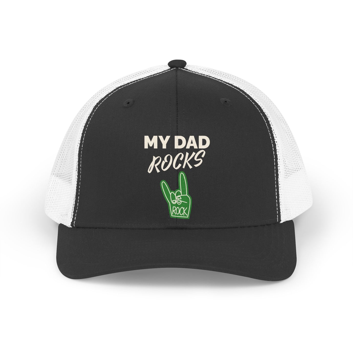 Trucker Hat — "My Dad Rocks" Retro Foam Finger Dad Cap