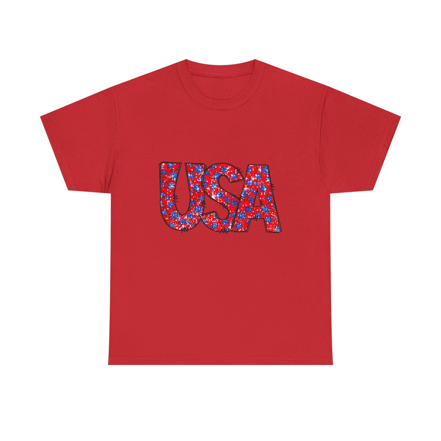 USA Floral Print T-Shirt — Patriotic Red & Blue Tee for 4th of July