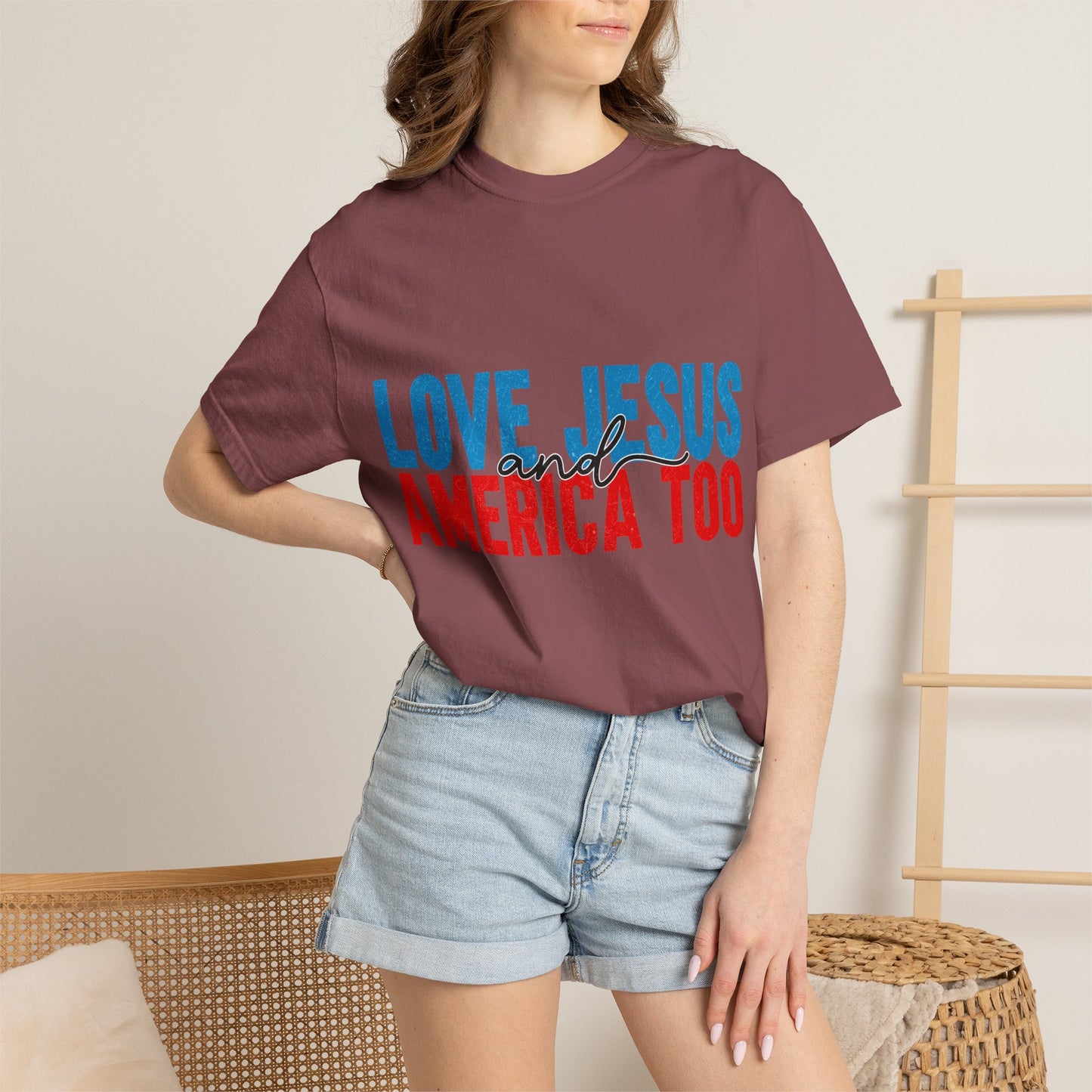 T-Shirt — "Love Jesus and America Too" Patriotic Christian Tee